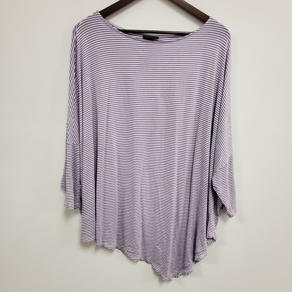 J Jill Womens Asymmetric Dolman Sleeve‎ Top Size 2X Purple Striped Stretch Artsy